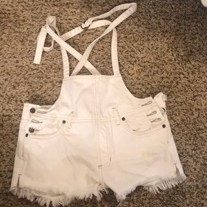 white denim short overalls